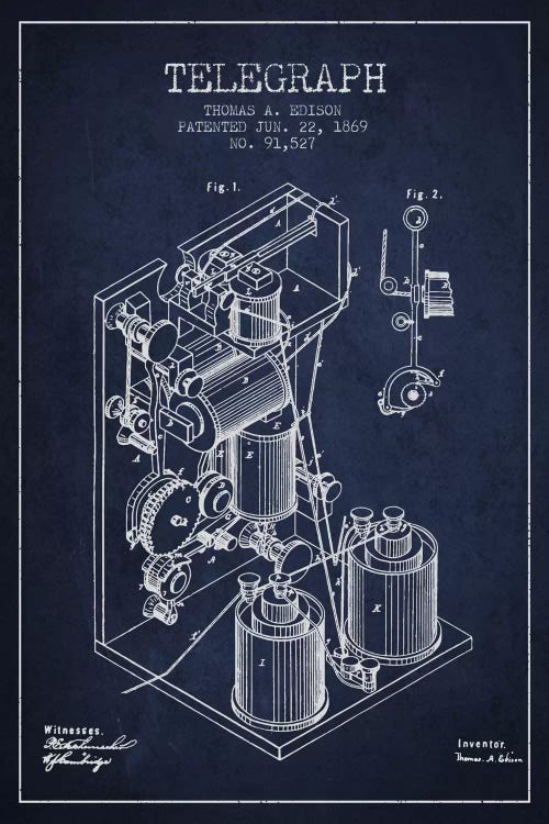 Telegraph Navy Blue Patent Blueprint by Aged Pixel wall art