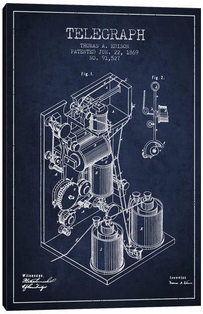 Telegraph Navy Blue Patent Blueprint Canvas Art Print