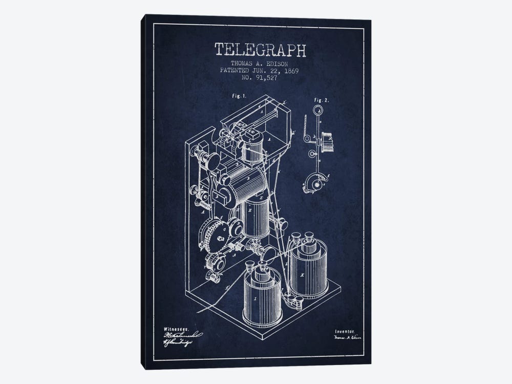 Telegraph Navy Blue Patent Blueprint by Aged Pixel 1-piece Canvas Wall Art
