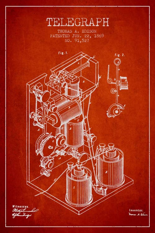 Telegraph Red Patent Blueprint by Aged Pixel wall art