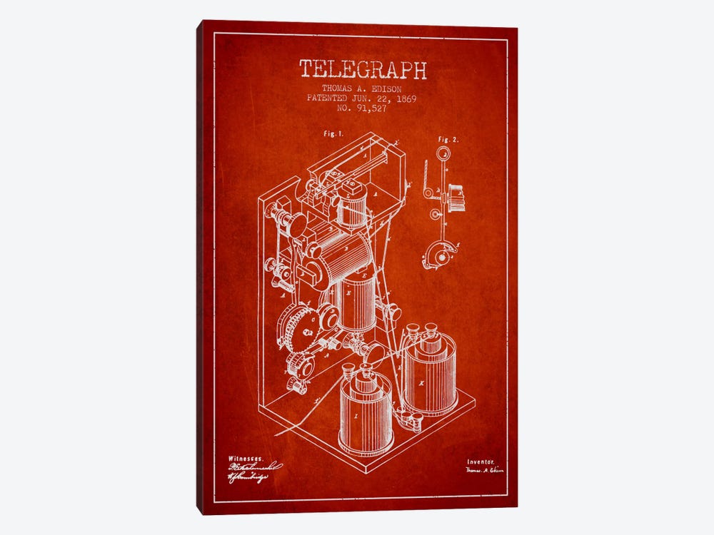 Telegraph Red Patent Blueprint by Aged Pixel 1-piece Canvas Art Print