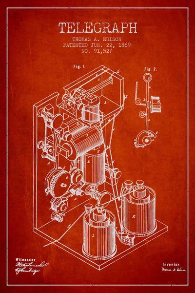 Electronics & Communication Blueprints: Telegraph Red Patent Blueprint by Aged Pixel