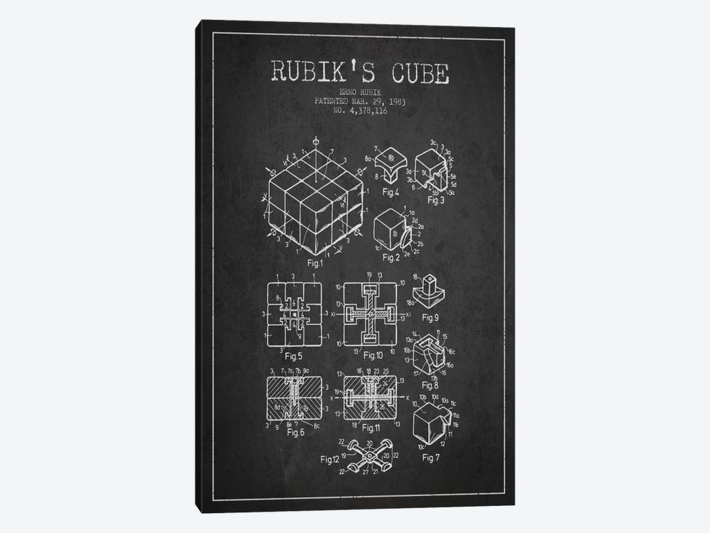 Rubik Dark Patent Blueprint by Aged Pixel 1-piece Canvas Artwork