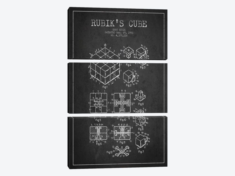 Rubik Dark Patent Blueprint by Aged Pixel 3-piece Canvas Art
