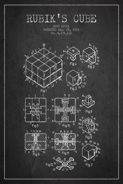 Toy & Game Blueprints: Rubik Dark Patent Blueprint by Aged Pixel
