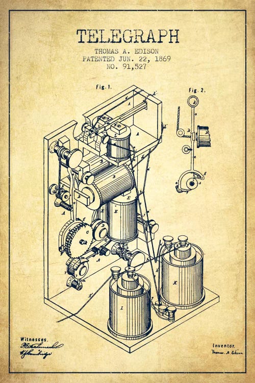 Telegraph Vintage Patent Blueprint by Aged Pixel wall art