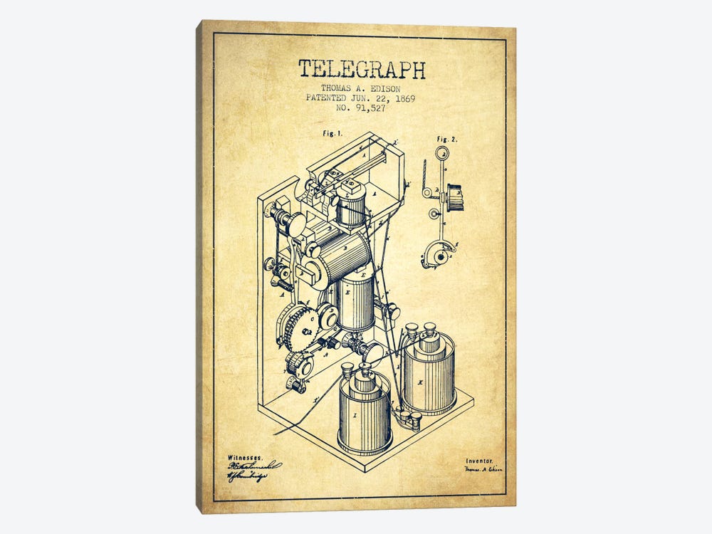 Telegraph Vintage Patent Blueprint by Aged Pixel 1-piece Art Print