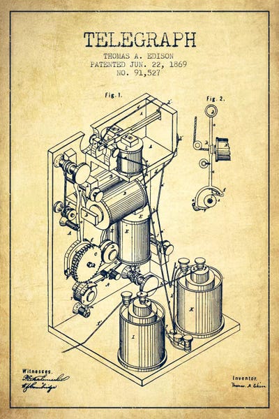 Aged Pixel: Telegraph Vintage Patent Blueprint by Aged Pixel