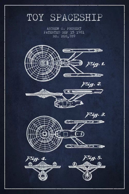 Toy Spaceship Navy Blue Patent Blueprint