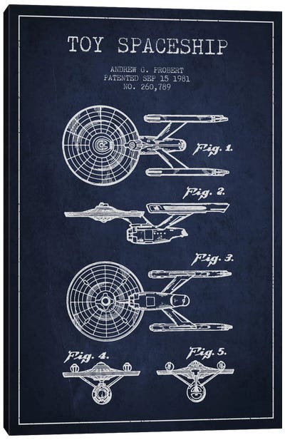 Toy Spaceship Navy Blue Patent Blueprint Canvas Art Print - Aged Pixel: Toys & Games