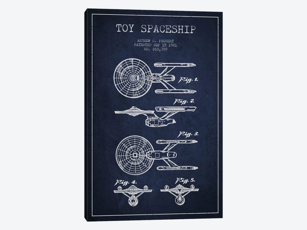 Toy Spaceship Navy Blue Patent Blueprint 1-piece Canvas Artwork