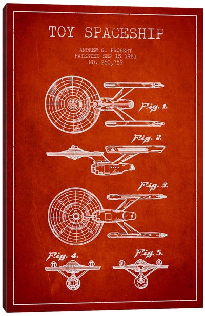 Toy Spaceship Red Patent Blueprint Canvas Art Print - Aged Pixel: Toys & Games
