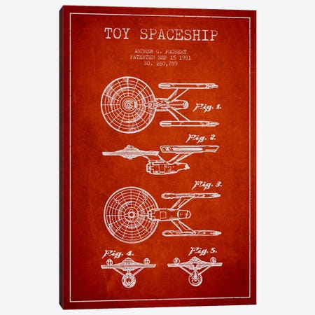 Toy Spaceship Red Patent Blueprint Canvas Print #ADP622} by Aged Pixel Canvas Print