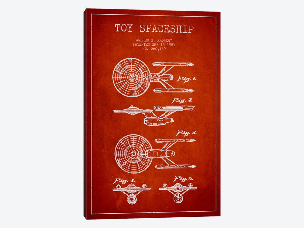Toy Spaceship Red Patent Blueprint by Aged Pixel 1-piece Art Print