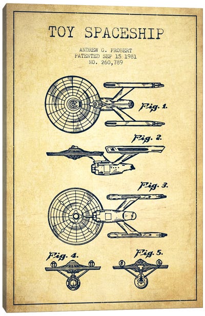 Toy Spaceship Vintage Patent Blueprint Canvas Art Print - Aged Pixel: Toys & Games