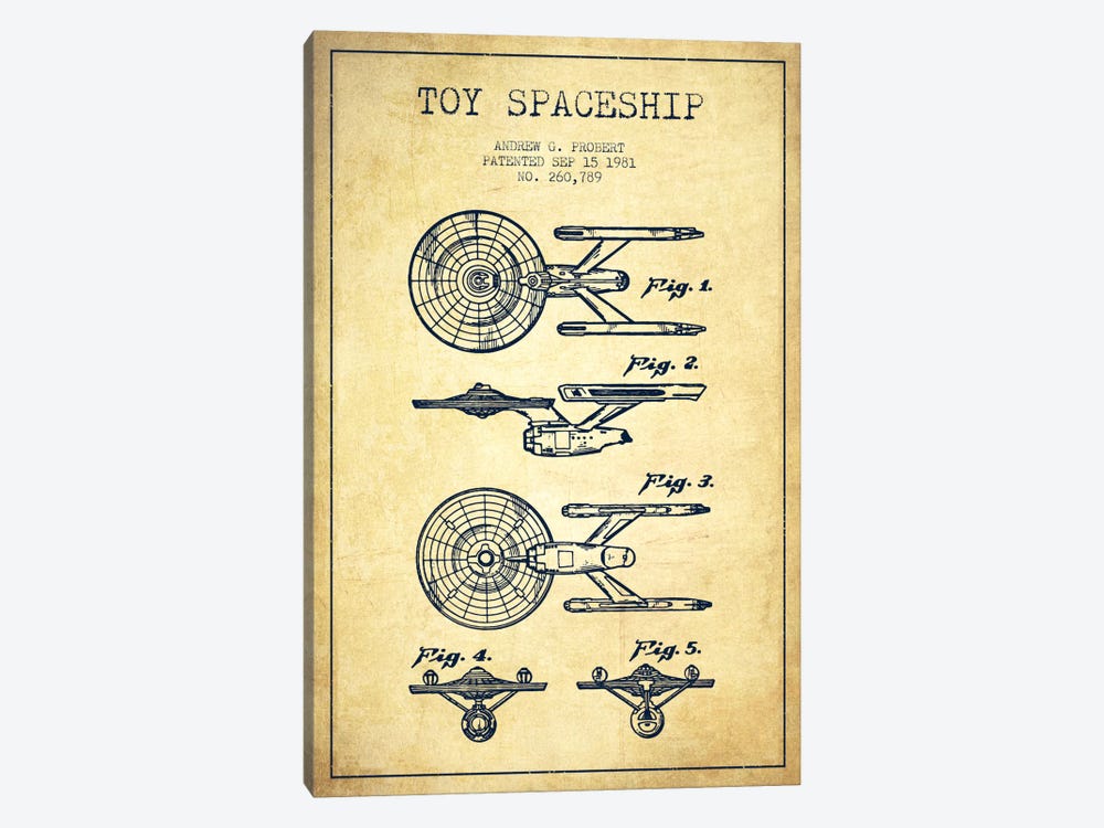 Toy Spaceship Vintage Patent Blueprint by Aged Pixel 1-piece Canvas Art