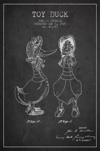 Black & White Pop Culture Art: Female Duck Dark Patent Blueprint by Aged Pixel