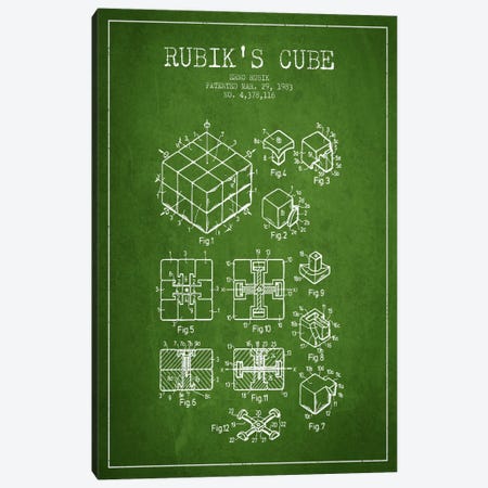Rubik Green Patent Blueprint Canvas Print #ADP62} by Aged Pixel Canvas Artwork