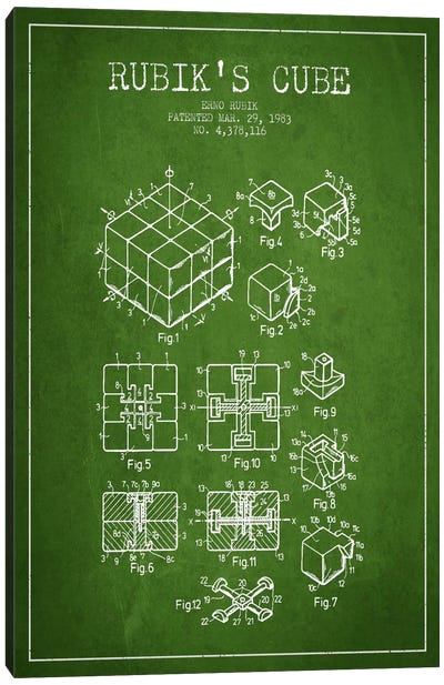 Rubik Green Patent Blueprint Canvas Art Print - Rubik's Cube