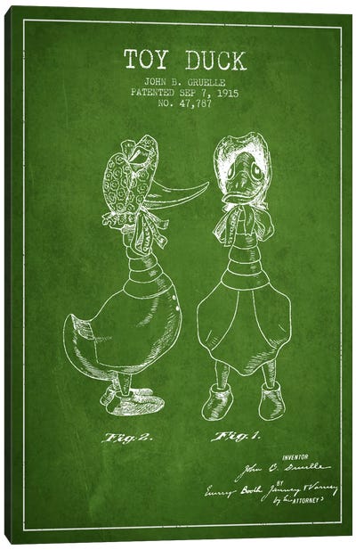 Female Duck Green Patent Blueprint Canvas Art Print - Toy & Game Blueprints