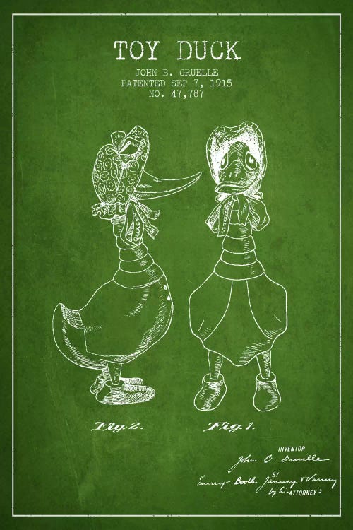 Female Duck Green Patent Blueprint by Aged Pixel wall art