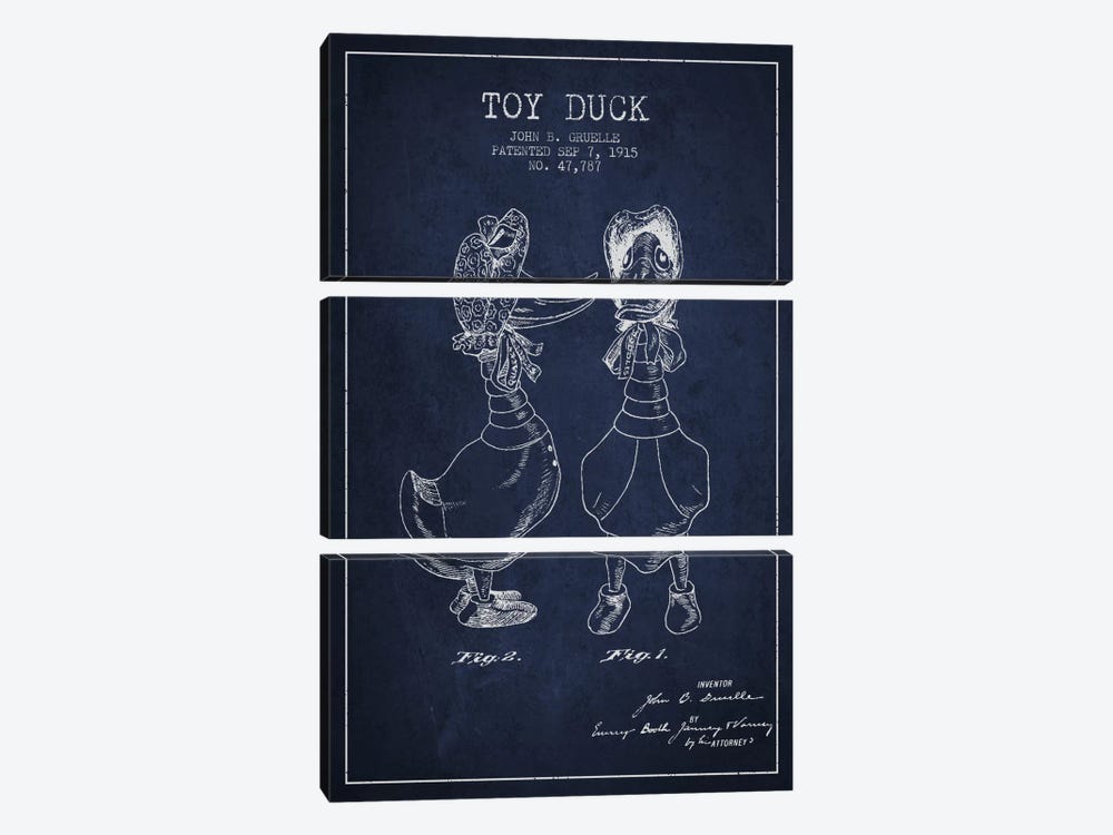 Female Duck Navy Blue Patent Blueprint by Aged Pixel 3-piece Art Print
