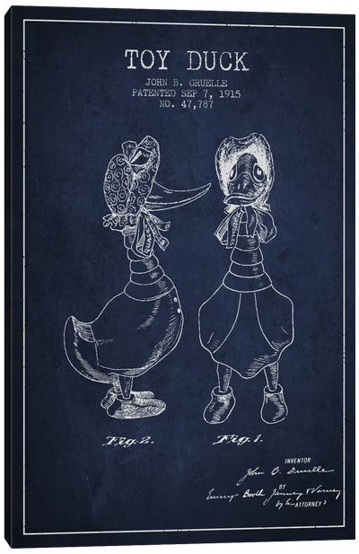 Female Duck Navy Blue Patent Blueprint Canvas Art Print - Toys