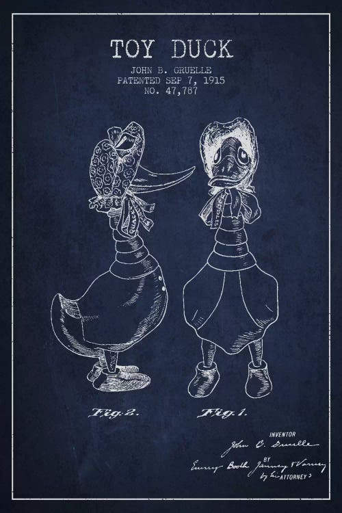 Female Duck Navy Blue Patent Blueprint by Aged Pixel wall art