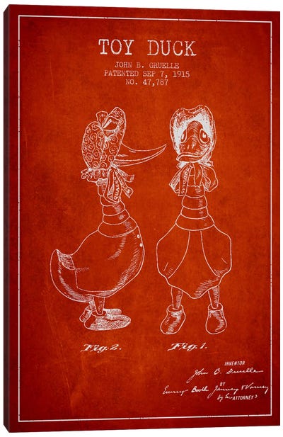 Female Duck Red Patent Blueprint Canvas Art Print - Toys & Collectibles