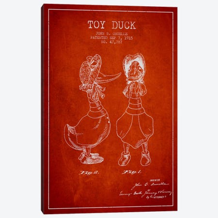 Female Duck Red Patent Blueprint Canvas Print #ADP632} by Aged Pixel Canvas Art