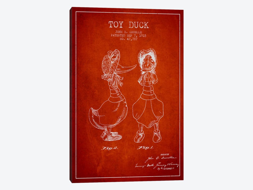 Female Duck Red Patent Blueprint 1-piece Canvas Art