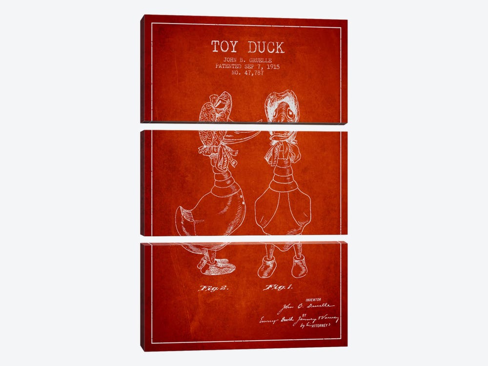 Female Duck Red Patent Blueprint by Aged Pixel 3-piece Canvas Art