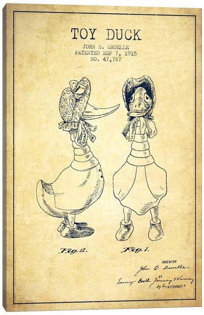 Female Duck Vintage Patent Blueprint Canvas Art Print - Aged Pixel: Toys & Games
