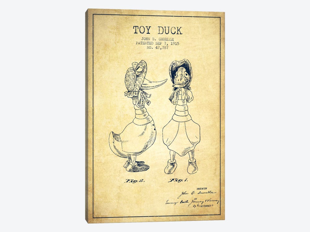 Female Duck Vintage Patent Blueprint 1-piece Canvas Art Print