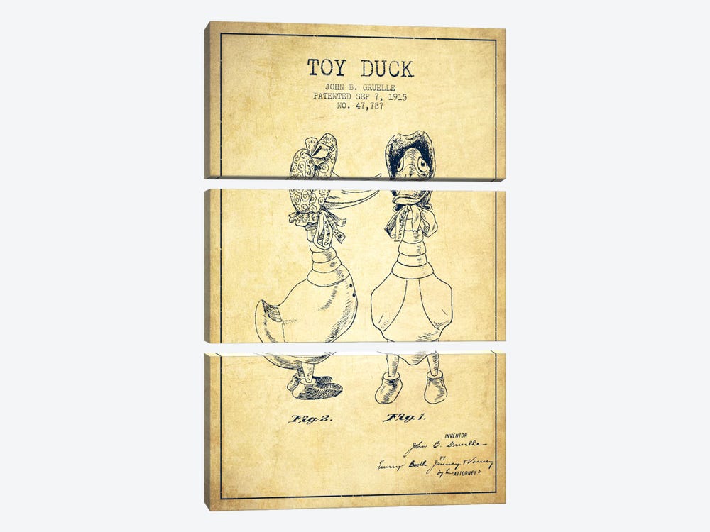 Female Duck Vintage Patent Blueprint 3-piece Canvas Print