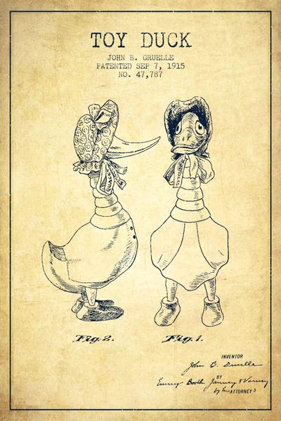 Toy & Game Blueprints: Female Duck Vintage Patent Blueprint by Aged Pixel