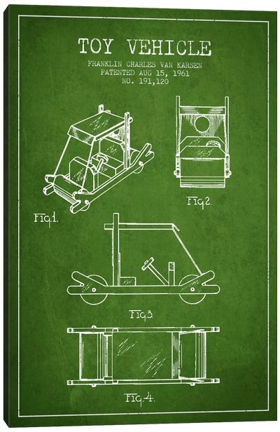 Flinstone Green Patent Blueprint Canvas Art Print - Toys