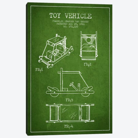 Flinstone Green Patent Blueprint Canvas Print #ADP635} by Aged Pixel Art Print