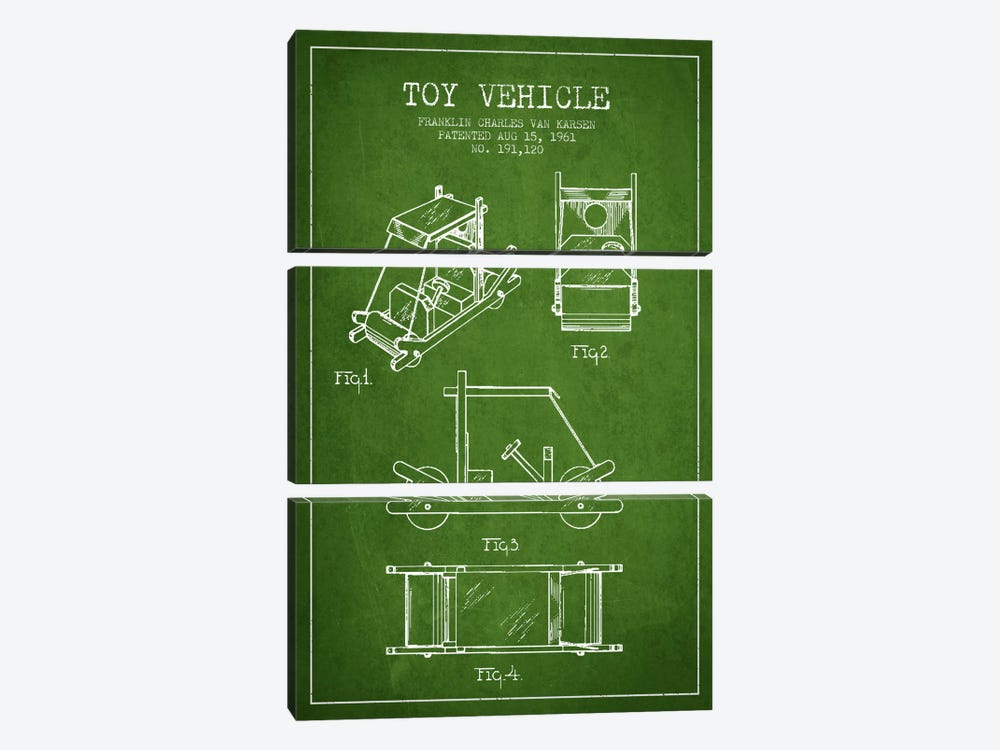 Flinstone Green Patent Blueprint by Aged Pixel 3-piece Art Print