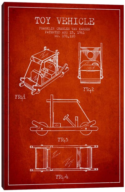 Flinstone Red Patent Blueprint Canvas Art Print - Toy & Game Blueprints
