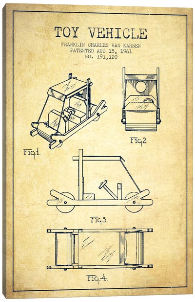 Flinstone Vintage Patent Blueprint Canvas Art Print - Aged Pixel: Toys & Games