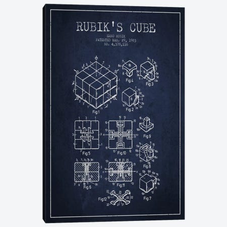 Rubik Navy Blue Patent Blueprint Canvas Print #ADP63} by Aged Pixel Canvas Artwork