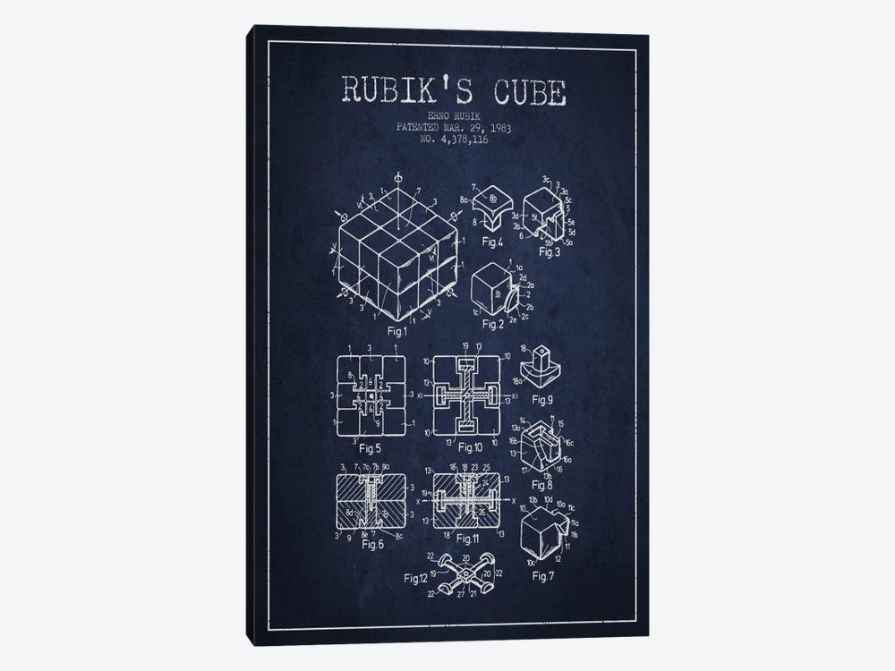 Rubik Navy Blue Patent Blueprint by Aged Pixel 1-piece Canvas Artwork
