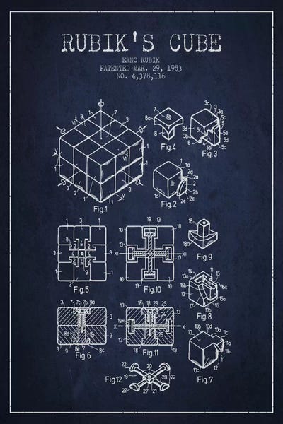 Toy & Game Blueprints: Rubik Navy Blue Patent Blueprint by Aged Pixel