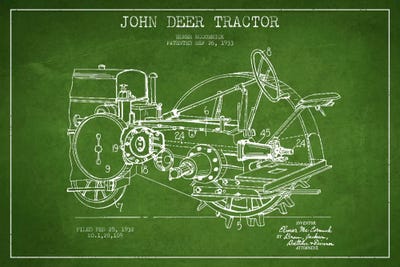 John Deer Green Patent Blueprint by Aged Pixel metal wall art