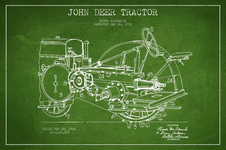 John Deer Green Patent Blueprint