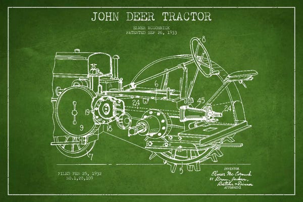 John Deer Green Patent Blueprint
