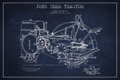 John Deer Navy Blue Patent Blueprint by Aged Pixel metal wall art