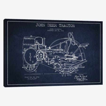 John Deer Navy Blue Patent Blueprint Canvas Print #ADP641} by Aged Pixel Canvas Art Print