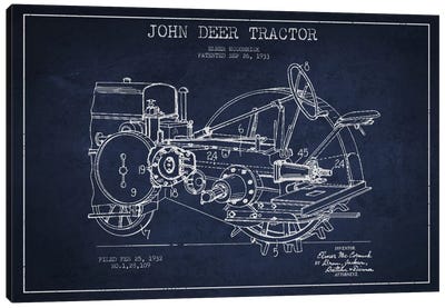 John Deer Navy Blue Patent Blueprint Canvas Art Print - Tractors
